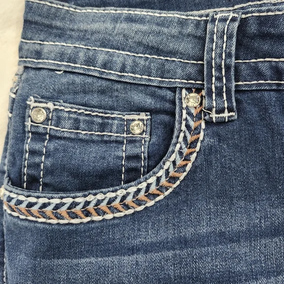 WESTFIELD EAGLE Womens Mid Rise Boot Cut Jeans Western Embroidered Rhinestone 13 - Picture 7 of 14